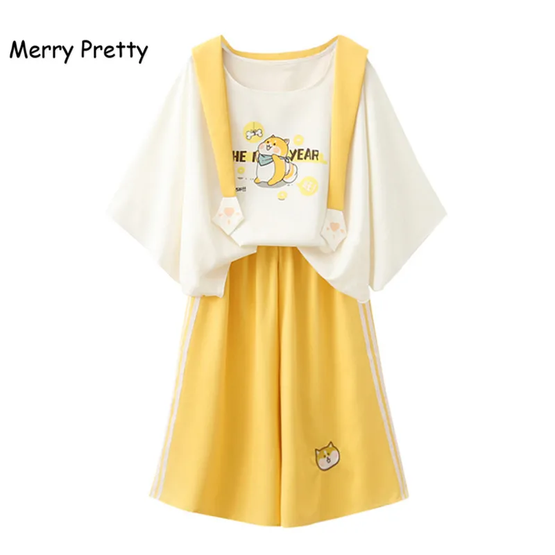 Merry Pretty harajuku милая белая футболка с матросским воротником желтые широкие брюки