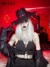 

InsDoit Gothic Halter Black Tank Tops Women Eyelet Bandage Vintage Sexy Backless Corset Crop Top Sleeveless Summer Y2K Camisole