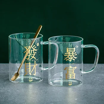 

Nordic Ins Style Drink Juice Glass 400ml Large Capacity Household Transparent Glasses Breakfast Milk Mug with Spoon Lid Handgrip