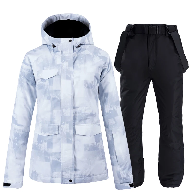 Women Jacket pant Новые Белые зимние Для мужчин's и Для женщин Одежда для снежной погоды, Сноубординг комплекты, водонепроницаемые, дышащие, для активного отдыха и спорта лыж Куртки+ ремень для снежной погоды Штаны - Цвет: Women Jacket pant