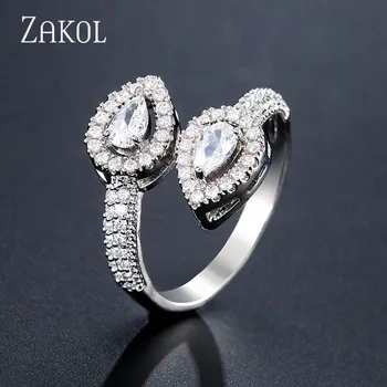 

ZAKOL Multicolored Water Drop CZ Zirconia Adjustable Open Rings for Women Blue Crystal Stones Female Dainty Jewelry FSRP2130