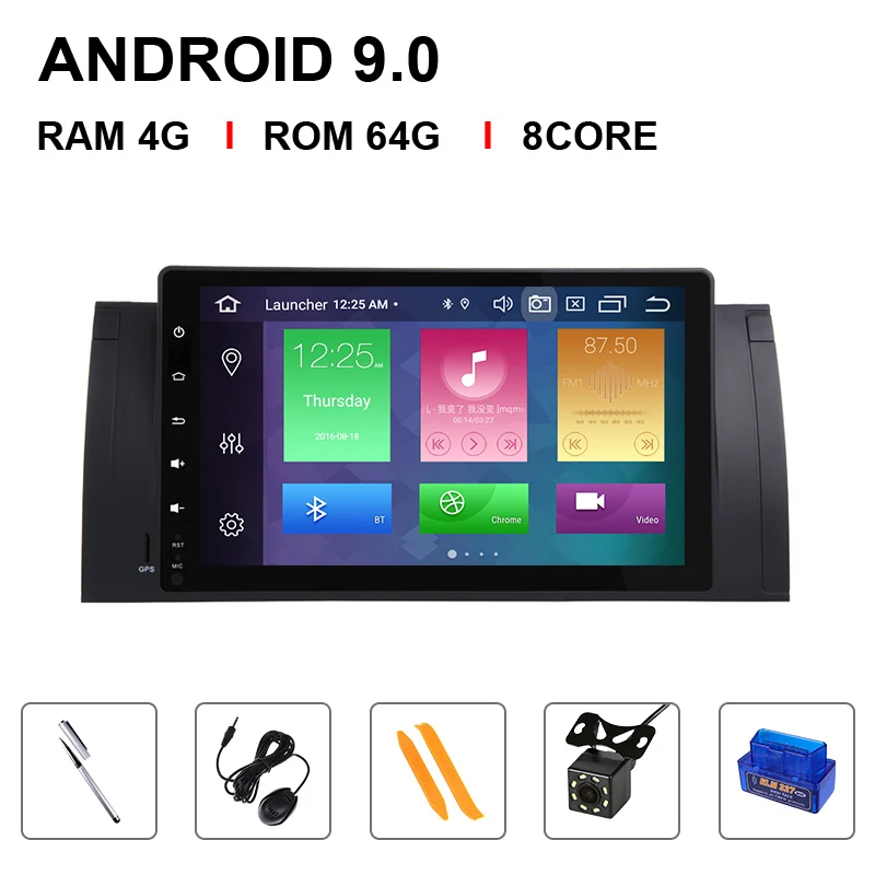 " DSP 8 Core 4 Гб 64 г Android 9,0 автомобильный стерео для BMW X5 E53 BMW E39 5 серия Мультимедиа Радио gps аудио RDS стальное управление колесом - Цвет: 8 Core 64ROM OBD Cam