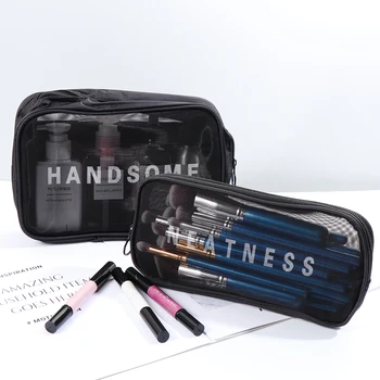 

Fashion Makeup Case Mesh Casual Zipper Women Cosmetic Bags Travel Organizer Storage Pouch Beauty Wash Kit Bags 2020 Hot Sale
