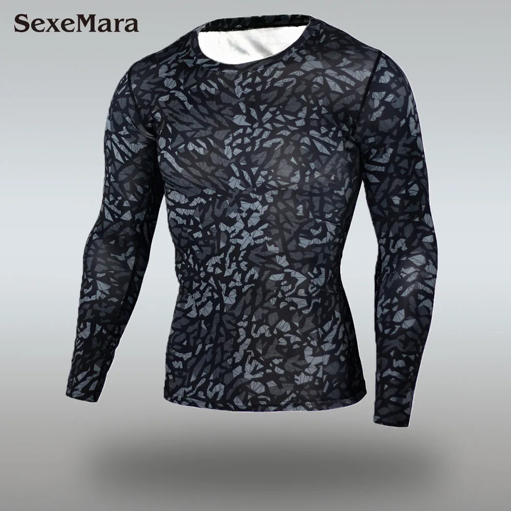 T-shirt Кроссфит компрессионная рубашка Рашгард для MMA спортивный костюм Мужская футболка с длинным рукавом+ колготки для мужчин комплект брюки Фитнес Спортивная одежда - Цвет: T-shirt