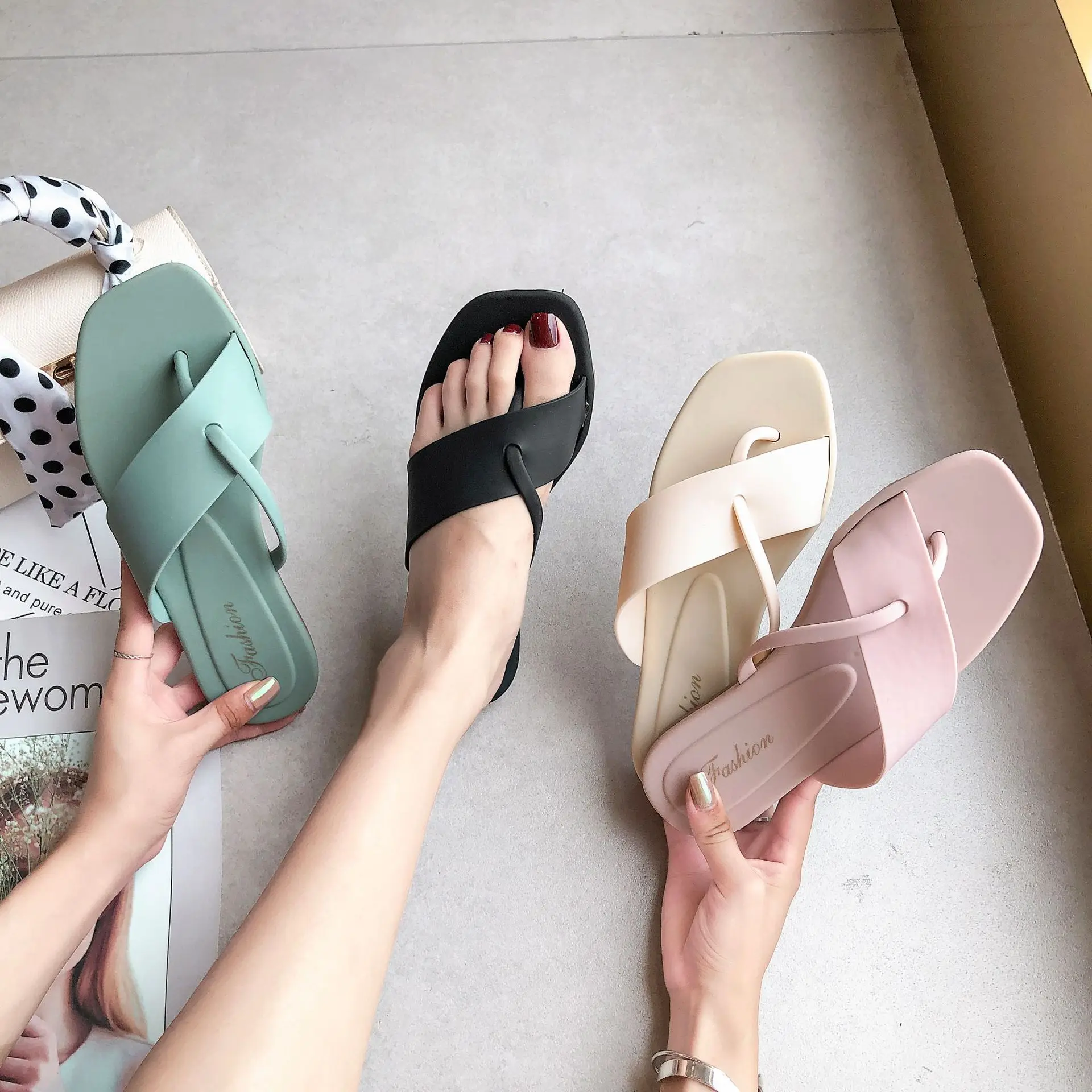 Women Slippers Sandals And New Summer Outer Wear Fashion Fairy Style Flat-bottomed Feet Soft-bottomed Flip Flops | Обувь