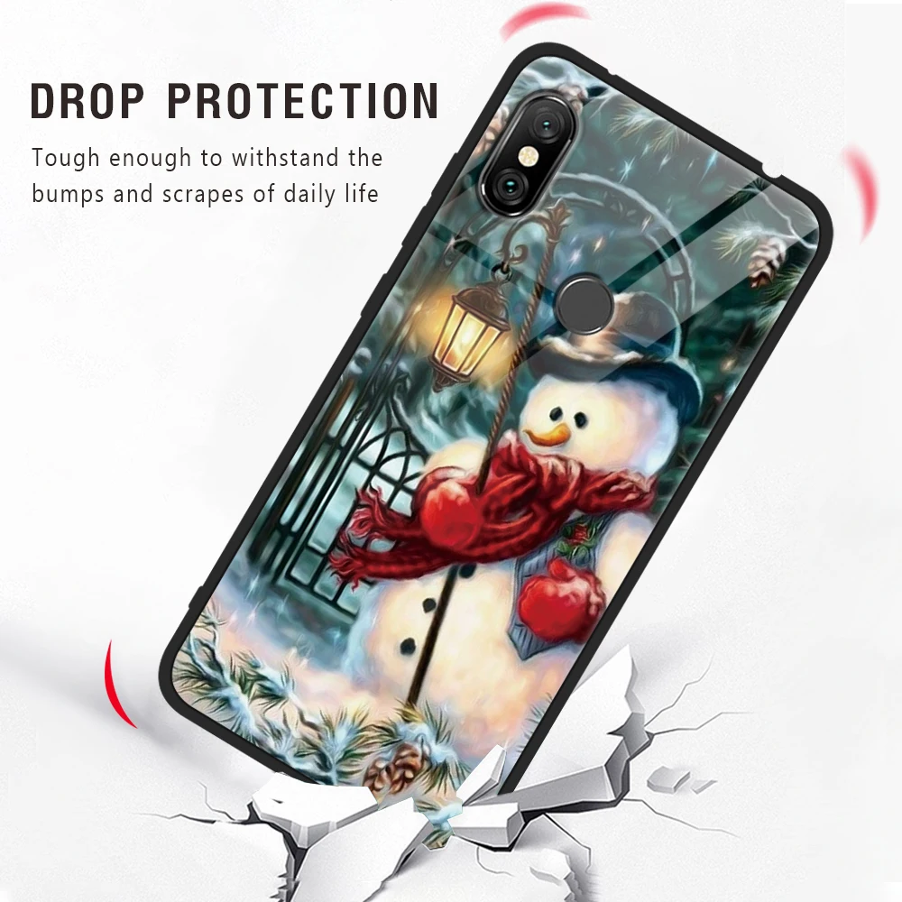 Милые рождественские чехлы из закаленного стекла для Xiaomi mi Red mi S2 Note 7 5 6 K20 Pro CC9e CC9 8 9 SE Lite Explorer A2 6X 7A