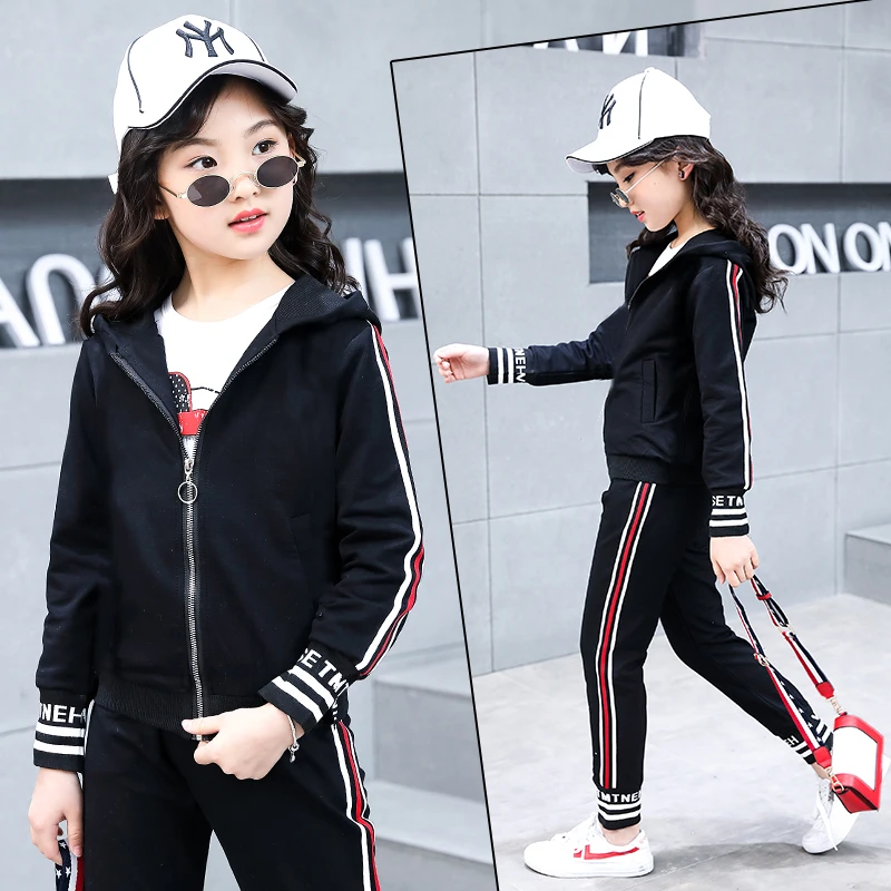 

Children's Set 2019 Spring and Autumn New Girls Knitted Set jacket+ pant 2pcs Children's clothes sport set DX03181
