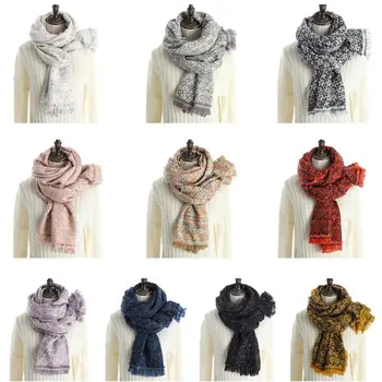 

200x70cm Women Winter Pashmina Warm Shawl Wraps Colorful Plaid Weave Knitted Large Scarves Fringed Tassels Blanket