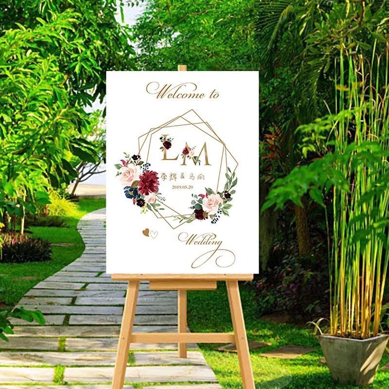 

Free Shipping customized 1pc marriage sign photo soft canvas welcome to our wedding party Custom Stickers Personalized Names