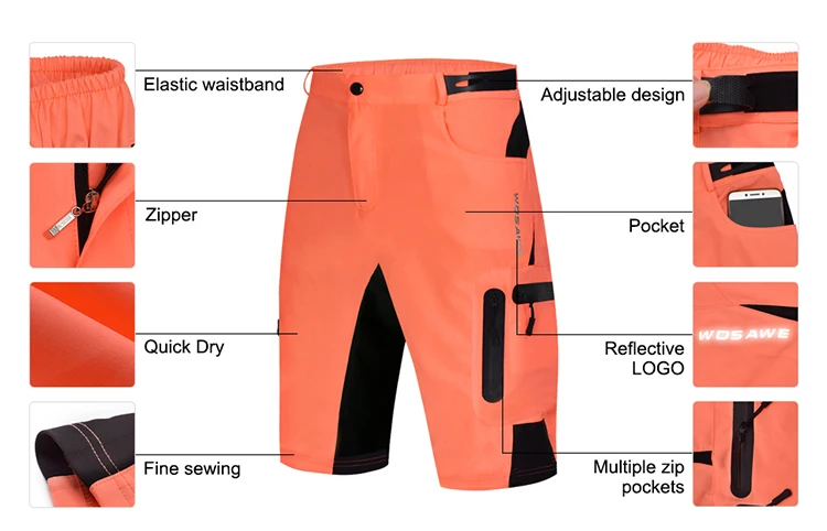 WOSAWE Мужские мешковатые велосипедные шорты для горного велосипеда, свободные шорты для горного велосипеда с подкладкой, велосипедное нижнее белье, брюки для верховой езды
