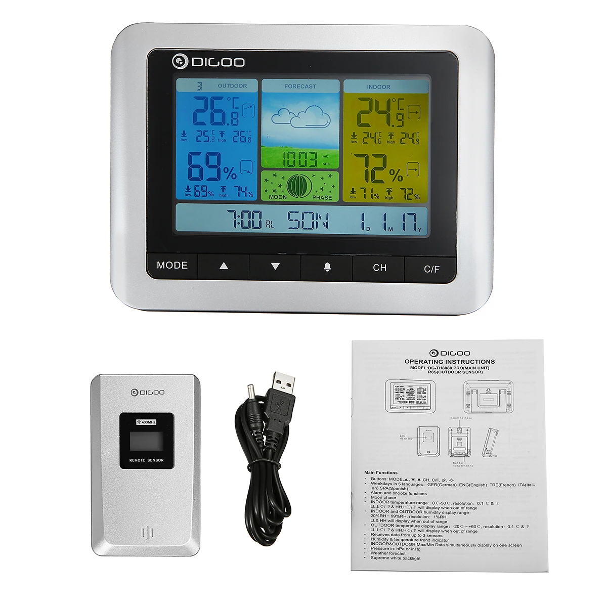 Цифровая метеостанция Digoo с USB портом и датчиком прогноза|Приборы для измерения