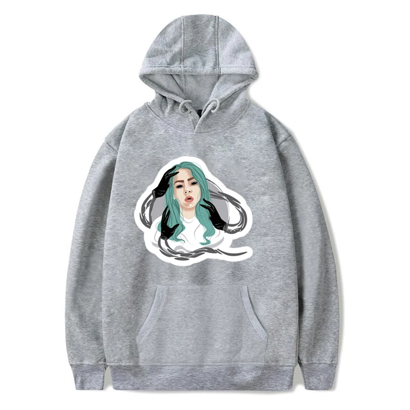 Billie Eilish/Толстовка для женщин и детей; бархатная толстовка с капюшоном и принтом для девочек-подростков; спортивные толстовки в стиле хип-хоп; пуловер Kpop; 11-12 - Цвет: Gray 1