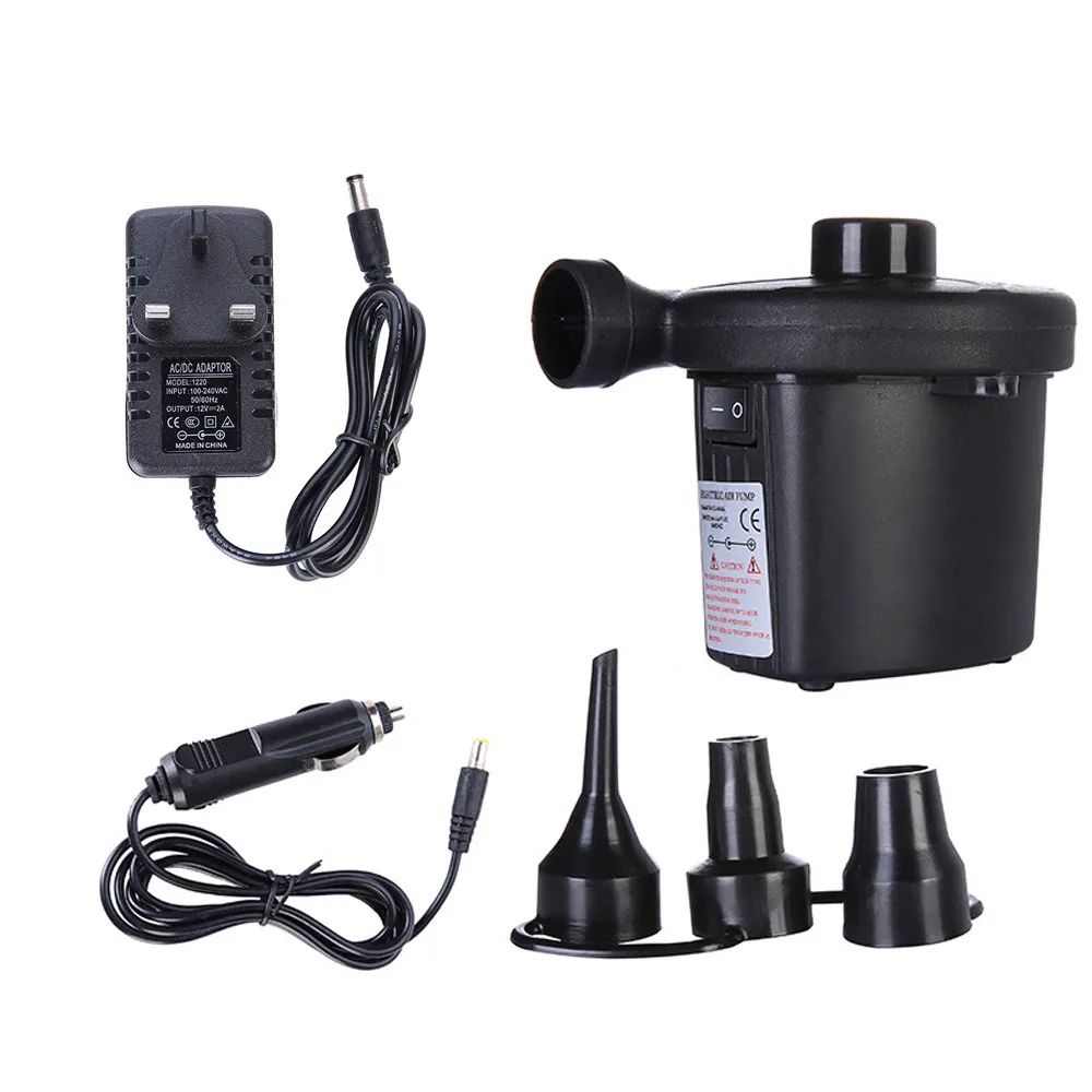 EU/UK/US Plug Electric Air Pump DC12V/AC230V Inflate Deflate Pumps Car Inflator Electropump with 3 Nozzles Inflatable Pump - Название цвета: UK plug