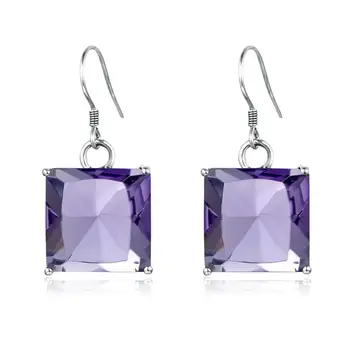 

Vintage Square Purple Amethyst Gemstone Drop Earrings for Women 100% Real 925 sterling silver Anniversary Party Women Earrings