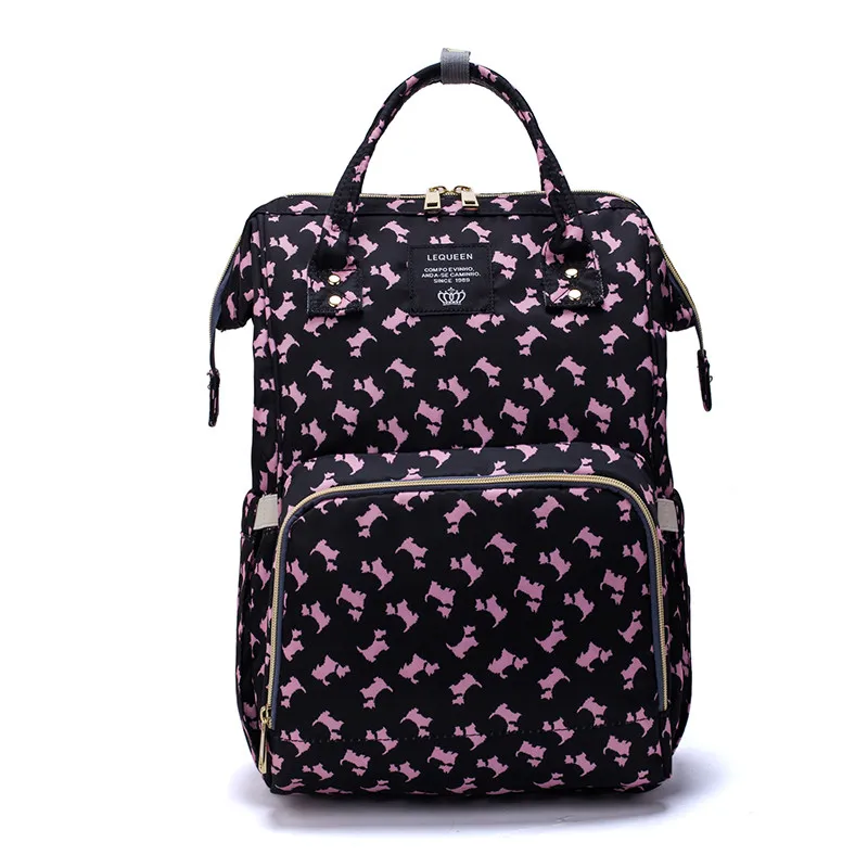 Lequeen сумка для подгузников леопардовая сумка для подгузников дорожная сумка для беременных Лоскутная сумка для ухода за ребенком прогулочная коляска Органайзер сумка рюкзак для грудных детей - Цвет: Pink Dog