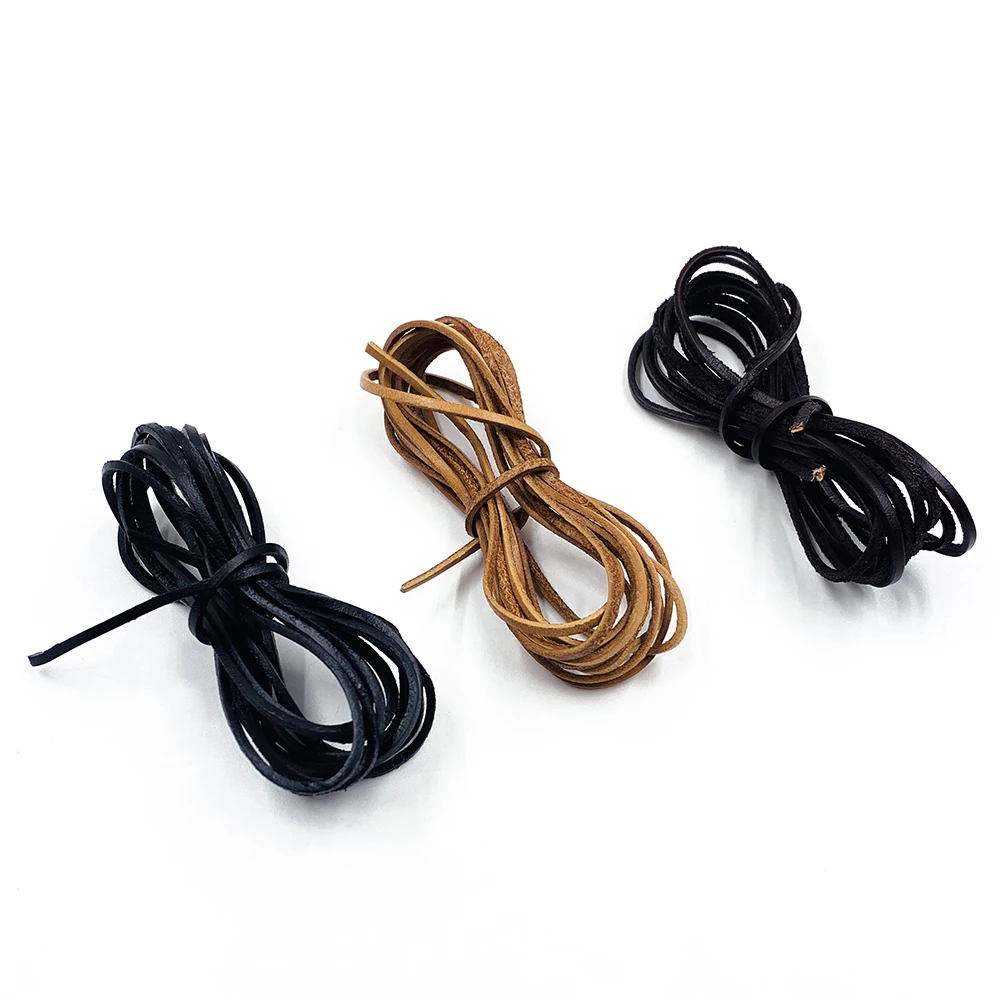 

2 Meter/Lot Width Flat Genuine Cow Leather Cord Bracelet Necklace Findings Leather Rope String For DIY Jewelry Making