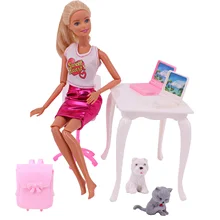 Maison de poupée moderne et Miniature, sac à dos d'ordinateur, chien chat, meubles de jouets pour barbie, 1/6 BJD, accessoires de poupée pour ordinateur portable