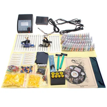 

Professional Tattoo Kit Two Tattoo Machine Guns Power Supply 54 Colors Pigment Inks sets Body Art Permanent Makeup Tattoo Set