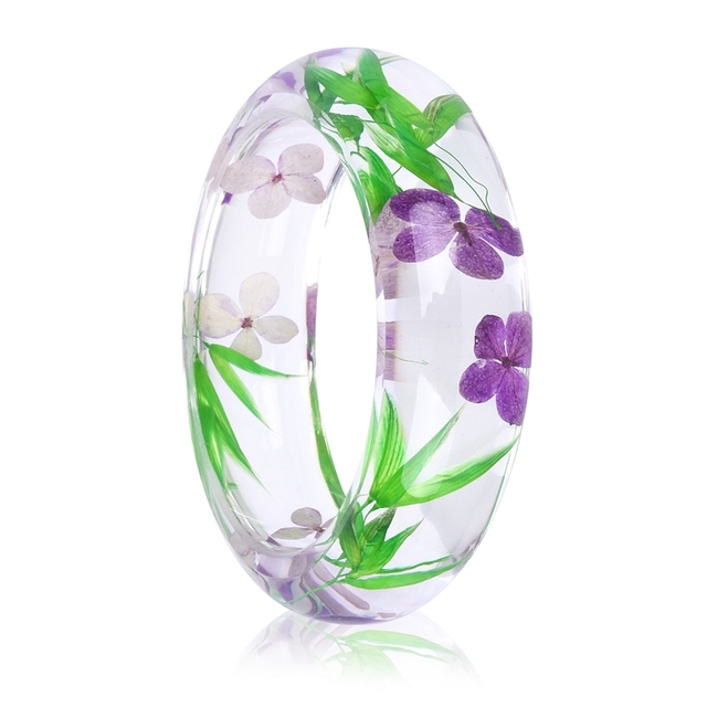 New Dried Flower Resin Bracelet Bangle Real Flower Inside of Bangle Jewelry Best Gifts for Women and Friends