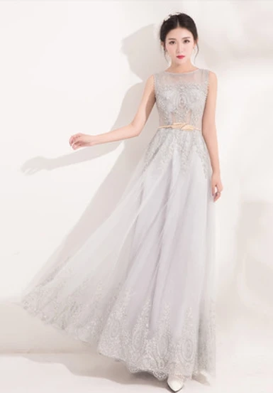 Vestito cerimonia donna, новинка, кружевное платье подружки невесты с жемчугом, королевский синий, золотой, бирюзовый, красный цвет, длинное платье на выпускной, abito da damigella - Цвет: Серебристый