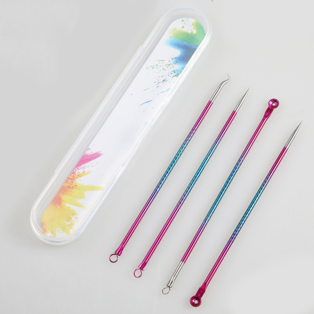 Gold 4pcs/set Blackhead Comedone Acne Pimple Belmish Extractor Vacuum Blackhead Remover Tool Spoon for Face Skin Care Tool