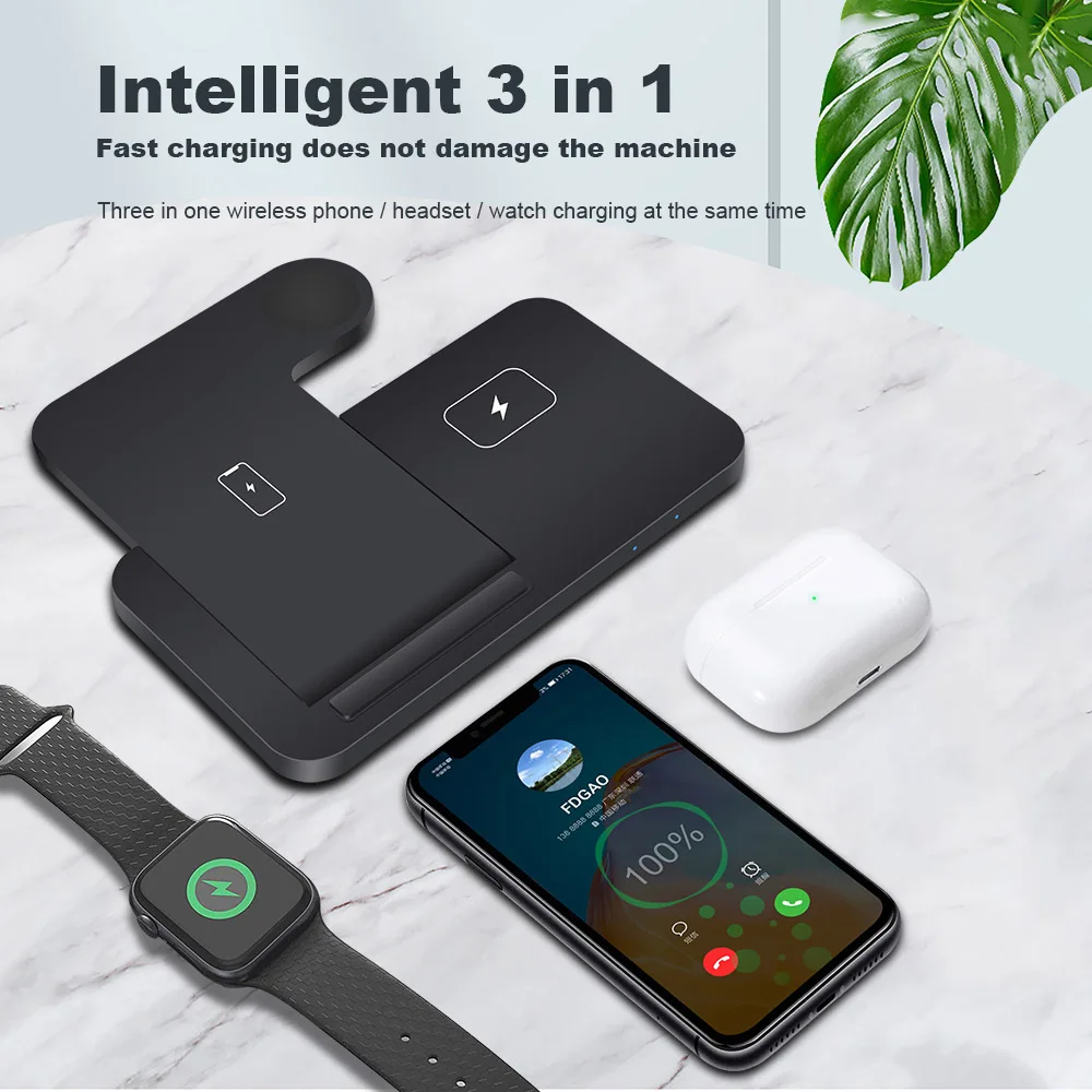 15W Qi Wireless Charger Stand for iPhone 12 11 XS XR X 8 3 in 1 Fast Charging Dock Station For Apple Watch iwatch 6 SE 5 4 3 2