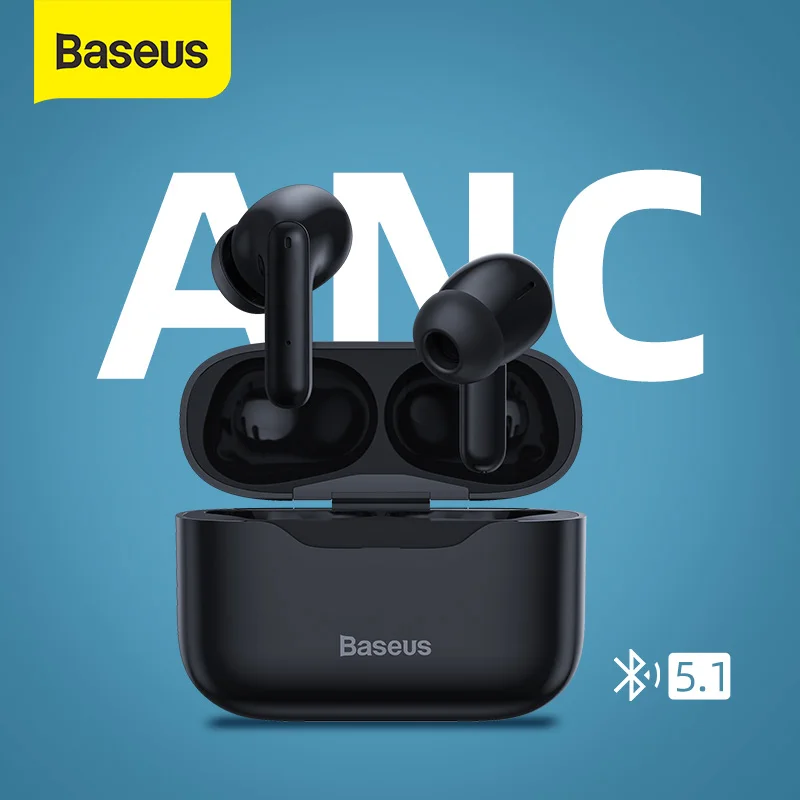 Baseus S1 TWS ANC Earphones Bluetooth 5.1 Active Noise Cancelling Headphone Waterproof Earbuds Wireless Hi-Fi Audio Game Headset