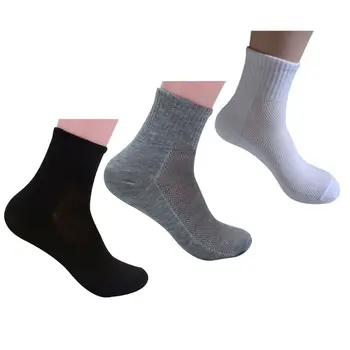 

Mens Mens Winter Breathable Hollow Out Mesh Long Crew Socks Solid Color Ribbed Trim Loose Polyester Warm Business Tube Hosiery 3