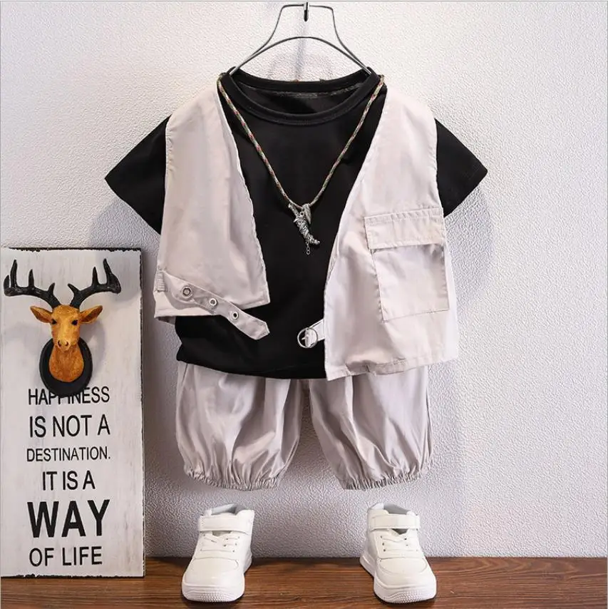 

Baby Boys Clothes Sets Summer Short Sleeve T-Shirt + Vest + Short 3Pcs Set Children Clothing Kids Tracksuit For Boys Sport Suits
