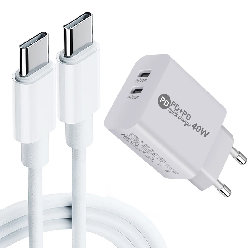 Сетевое зарядное устройство с двумя USB-портами 40 Вт евровилкой/американской