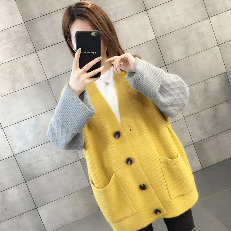 yellow Женский корейский осенне-зимний Кардиган, верхняя одежда, женский свитер, свитер, вязаное пальто - Цвет: yellow