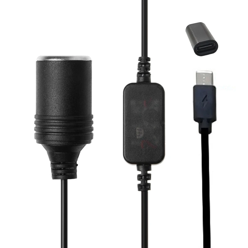 C63D USB C PD Female Type C Male to 12V Car Power Socket Cable for Car DVR GPS E-Dog 2