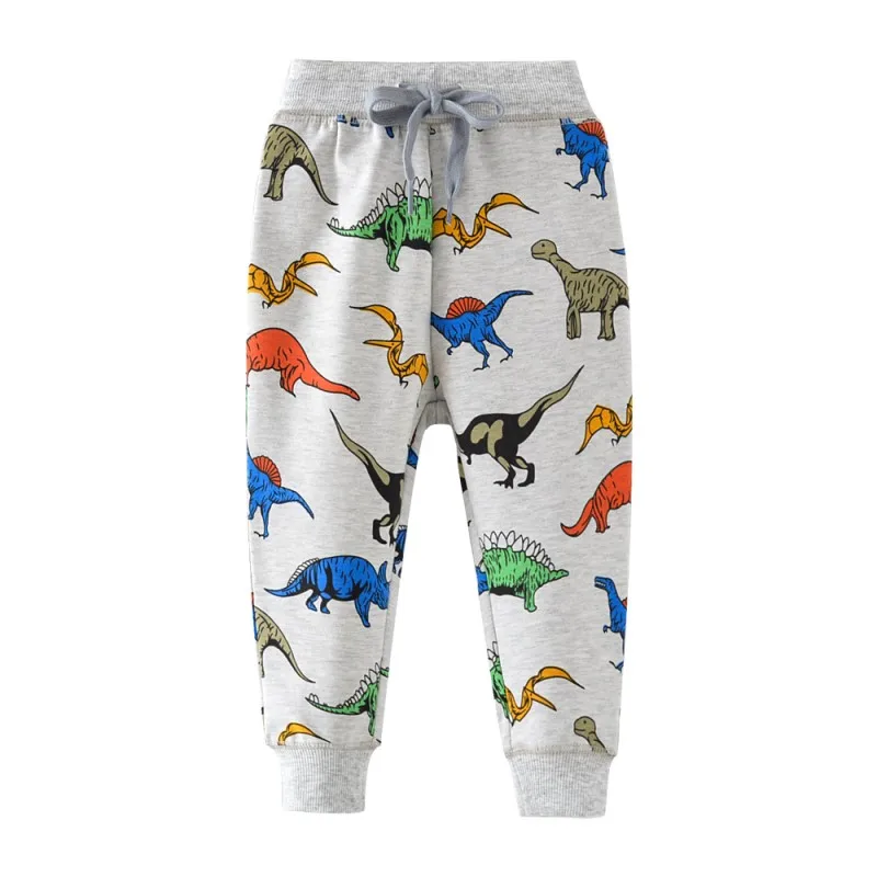 Детская зимняя одежда с принтом динозавра; прямые штаны на завязках для мальчиков; штаны для маленьких мальчиков; Детские хлопковые брюки - Цвет: FG7076