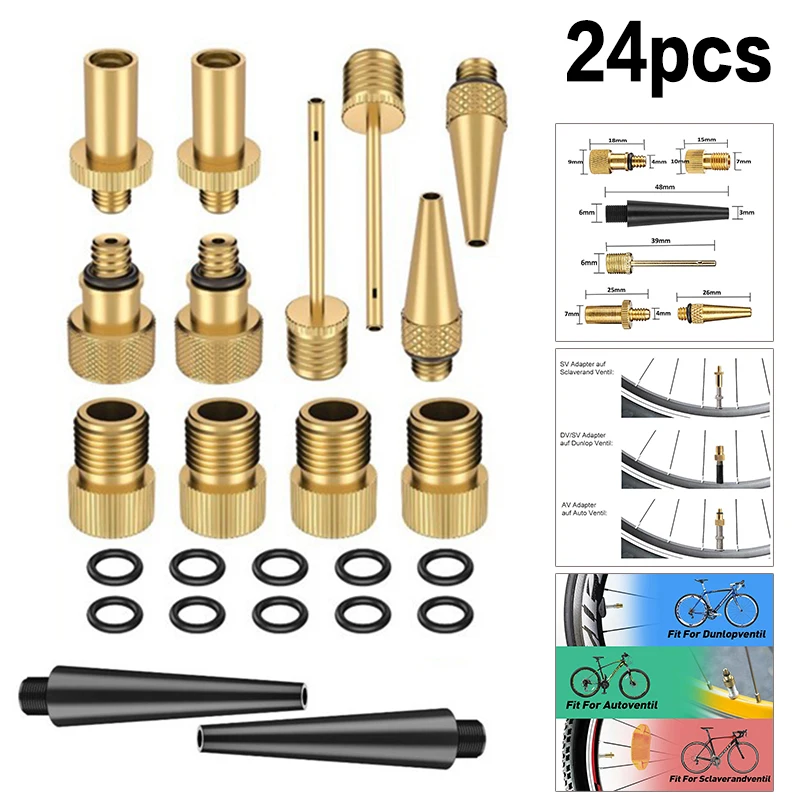 24pcs/Set Bicycle Valve SV AV DV Adapter Bicycle to Car Valve Adapter Sealing Ring Bike Pump Adapter Bicycle Tire Pump Adapter