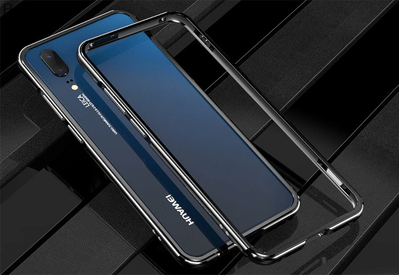 Silver Black Чехол для huawei P20 роскошный Ультратонкий алюминиевый бампер для huawei Ascend P20 Pro+ 2 пленки(1 передняя+ 1 задняя - Цвет: Silver Black