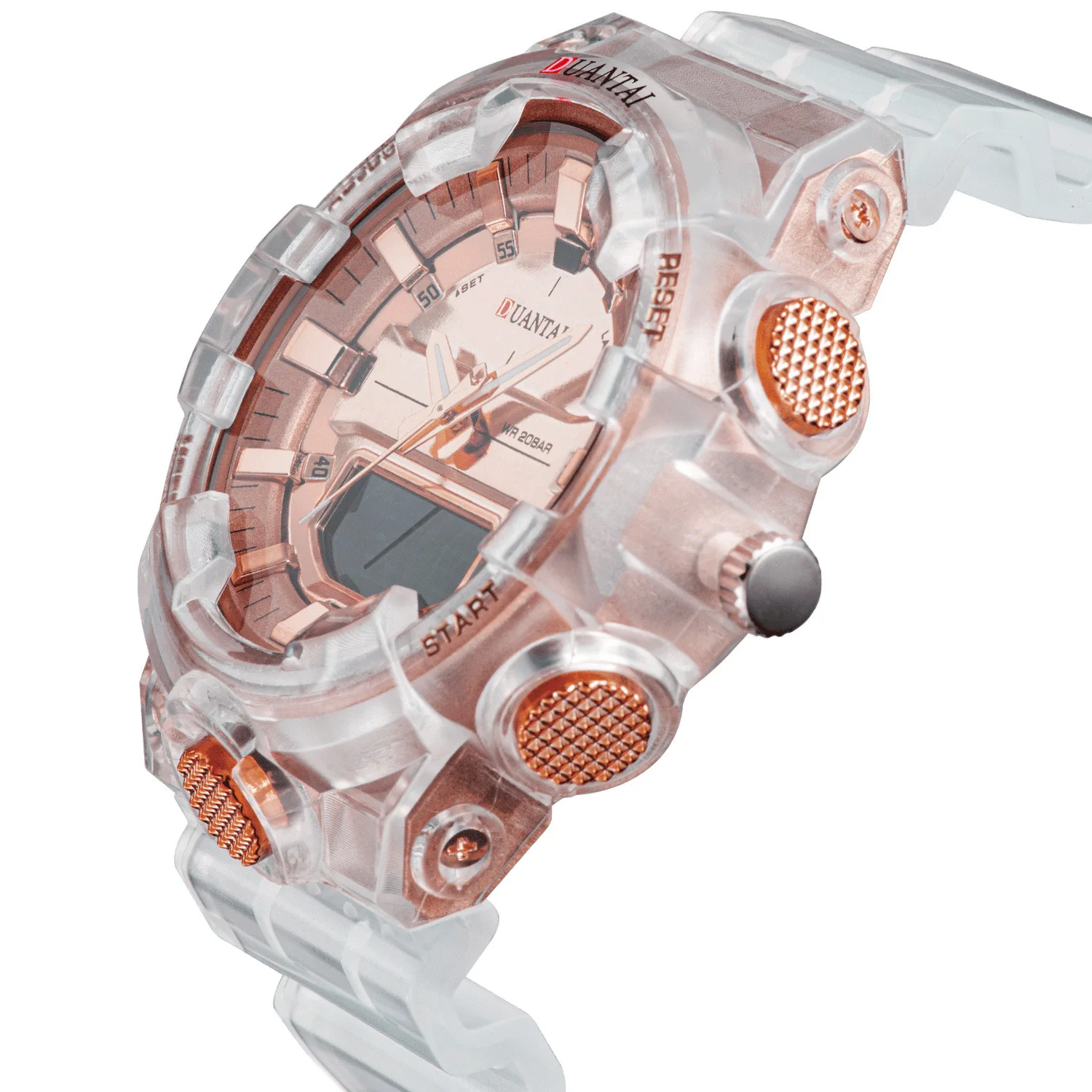 

Duantai Transparent Watch Strap Sports Watch Night Light Dual Display Multi-functional COUPLE'S Watch Shock-resistant Shatter-re