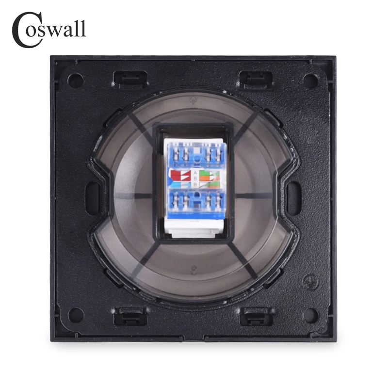 Coswall роскошный CAT6 RJ45 Интернет Джек шлифованный алюминий металлический панель компьютерная розетка настенная розетка для передачи данных рыцарь черный R12 серия