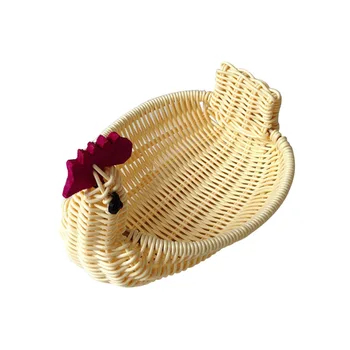 

Hand-Woven Rattan Basket Lovely Chick Fruit Storage Basket Baby Photo Props Posing for Home Decoration