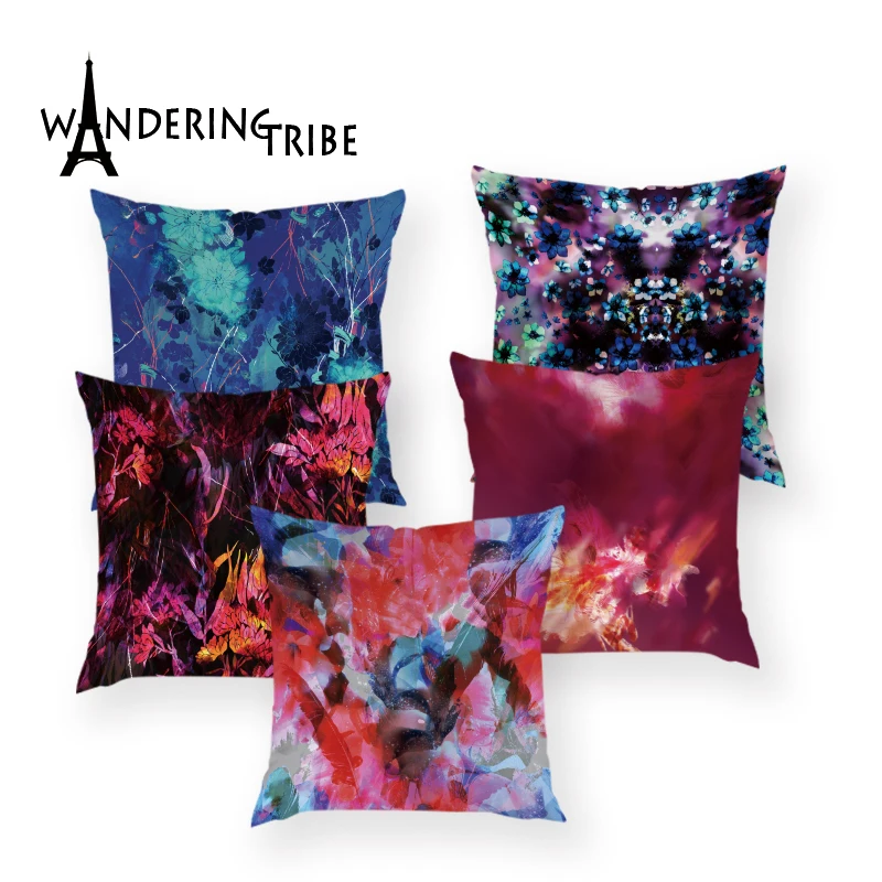 

Bohemian Colorful Cushions Cover Red Flower Decorative Pillowcase Custom Luxury Case Abstract Decorative Car Throw Pillow Covers