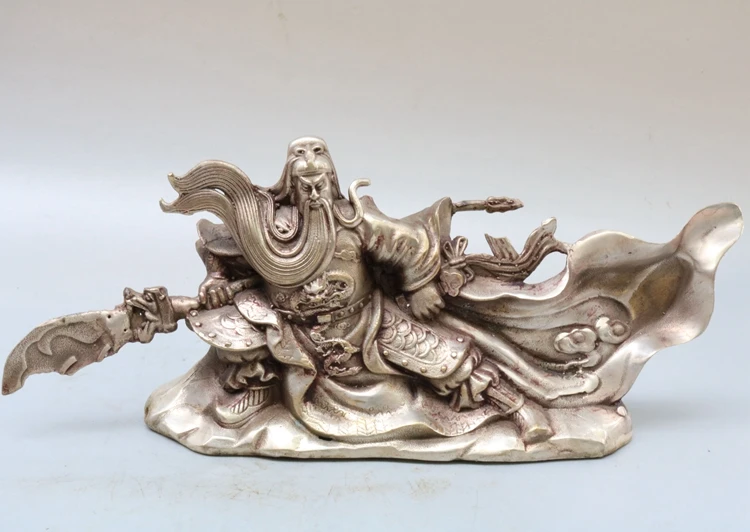 

Редкая статуя старой династии Цин (QianLong1711-1799) GuanGong, серебряная статуя, старинный надежный Бог войны в Китае, украшение