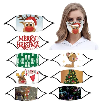 

5pcs Christmas Party Masks Reusable with Filter Printed Adjustable Dustproof Mask Adult Cycling Funny Mask Christmas Decorations