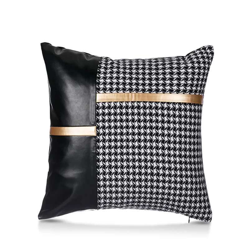 

Cushion Cover decorative Cushion Throw Pillow Cover Houndstooth PU Stitching Cushion Case Sofa Bed Coussin Decorative Pillowcase