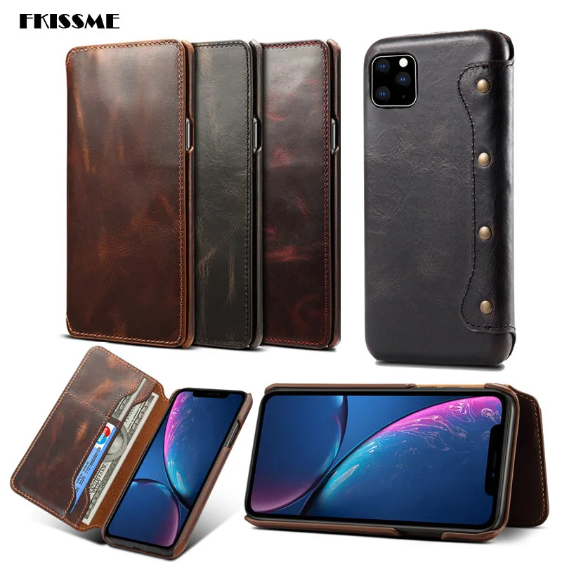 Phone Case for iPhone XS MAX X XR 6 6S 7 8 Plus Handmade Real Genuine Leather Case for iPhone 12 11 PRO MAX Wallet Flip Cover