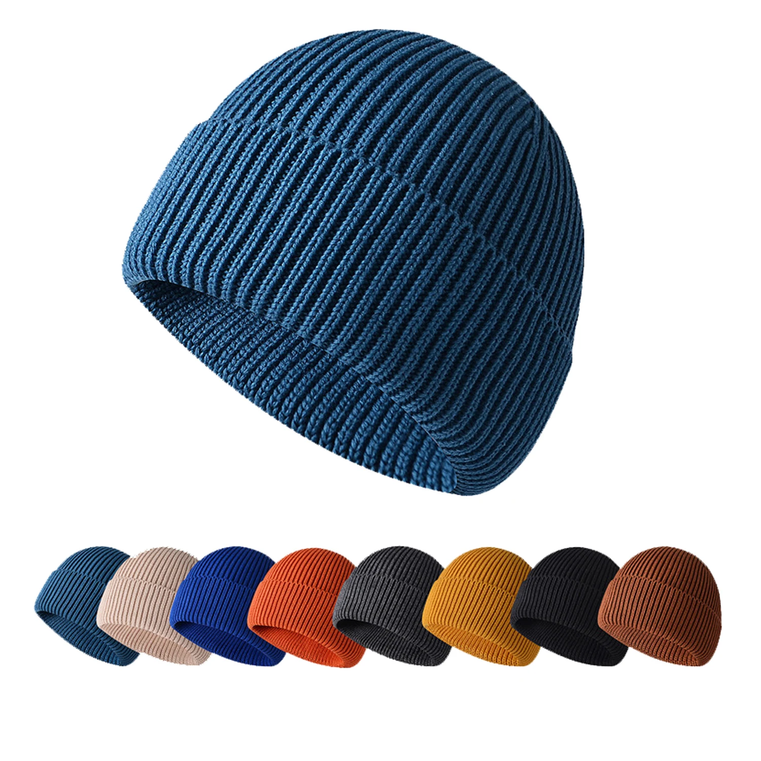 mens skully Simple Design Fall & Winter Men Hats Solid Color High Quality Skull Cap for Men Cotton Thick Knitted Beanies Gorros Men Cap mens skully hat