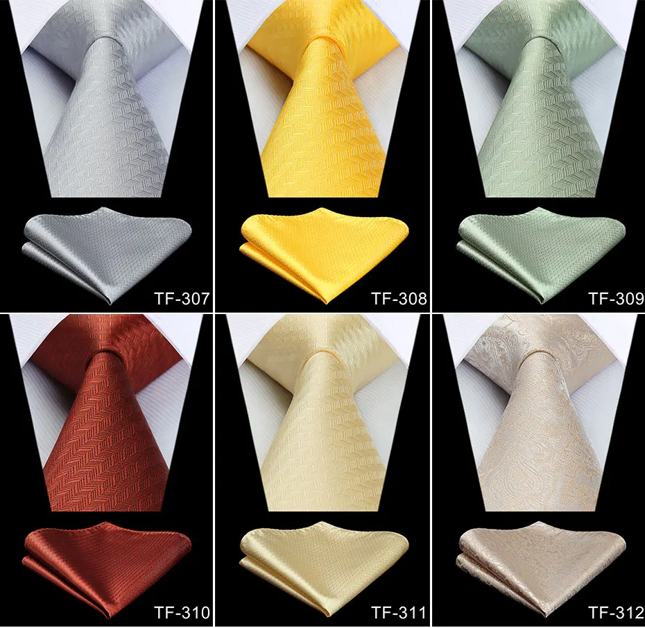 Party Wedding Men's Silk Ties Gray Yellow Paisley Floral Jacquard Necktie Handkerchief Set