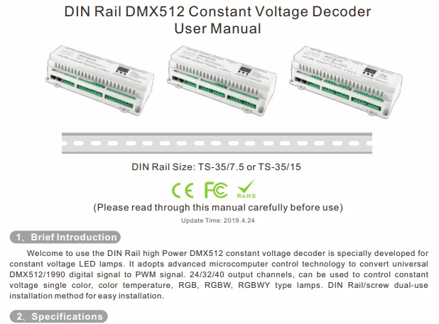 BC-632-DIN 32 канала DMX512/8 бит/16 бит вход DC12V-24V RJ45 подключения светодиодный RGB/RGBW Декодер контроллер для светодиодный полосы