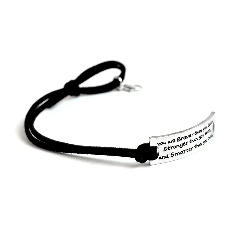 Inspirational \You Are Braver than You Believe.\ Leather Bracelets Punk Retro Style Imitation Silver Plated Brown Rope Cord