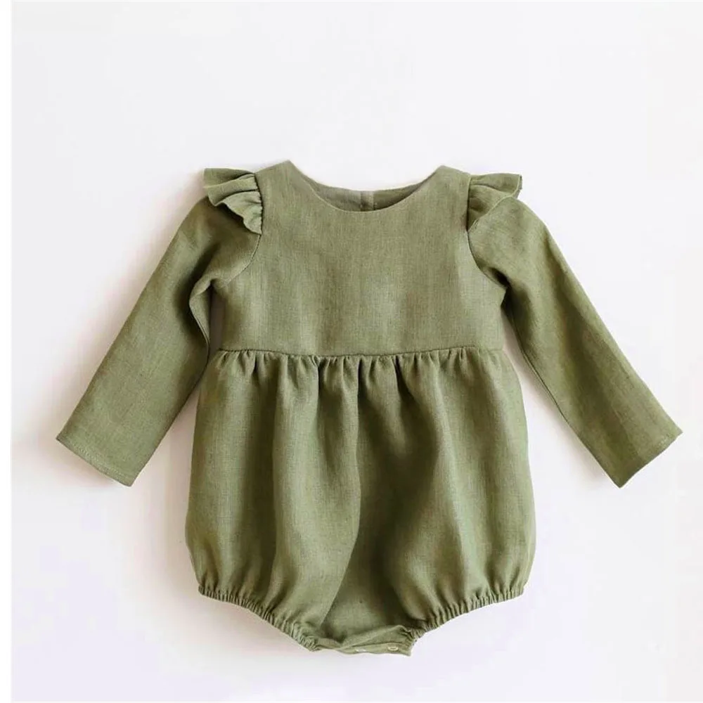 cute baby bodysuits Baby Girl Clothes Solid Color Long Sleeve Baby Clothing Jumpsuits 0-24M 100% Cotton Linen Newborn Baby Girl Rompers Baby Bodysuits are cool