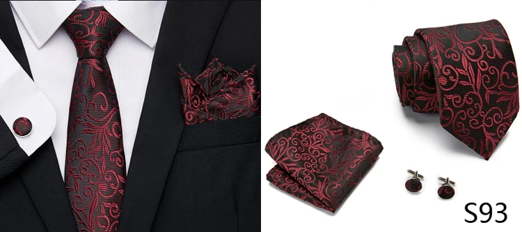 Wedding Gift Silk Tie Set Handkerchief Necktie Men Solid Suit