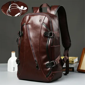 

Vintage Laptop PU Leather Backpack for School Bags Men Travel Leisure Backpacks Retro Casual Bag Schoolbags Teenager Students